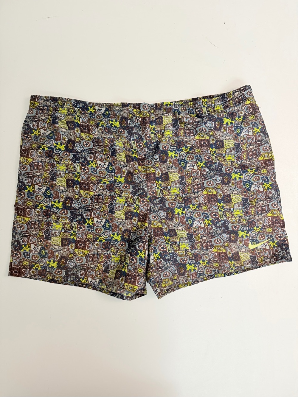 Vintage Nike Swim Trunks Shorts Pockets  Abstract Green Grey Brown Blue Y2K